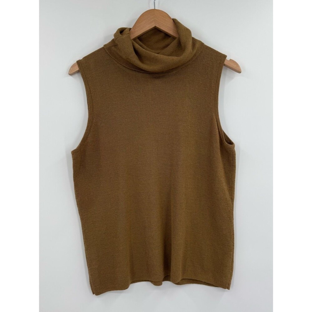 Double D Ranch Linen Blend Turtleneck Sleeveless Sweater Tank | Brown | XL